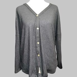 Iwollence Black Button-Up tie hem Cardigan